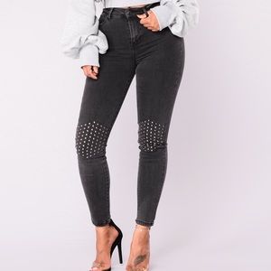Grey studded jeans